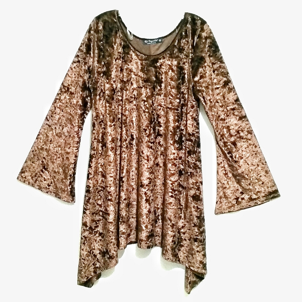 By Together Brown Faux Velvet Bell Sleeve Top 3XL